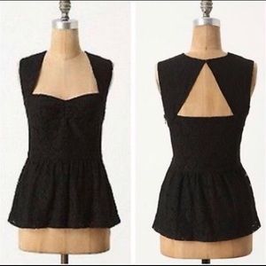 anthropologie Black Lace Peplum Cutout Top